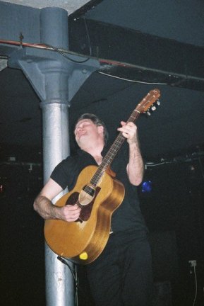 Nick practices his pole dancing technique in Edinburgh, April 2002 - photo by PLC